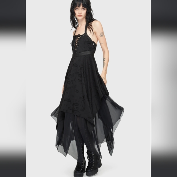 Killstar Dresses & Skirts - Killstar Black Asymmetrical Lace-Up Dress